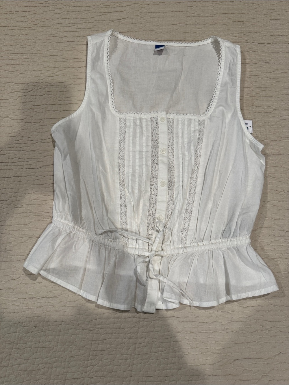 White Cotton Lace Button Front Peplum Tank Doen Sézane Small